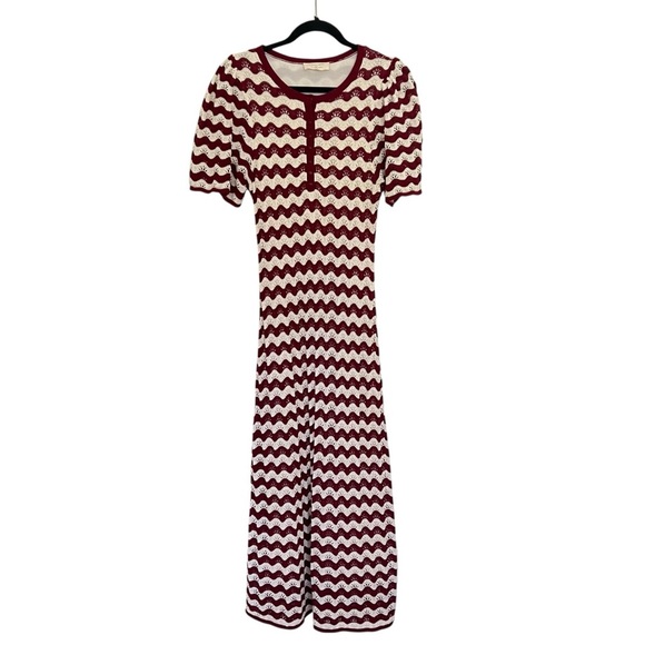 Sezane Red Ecru Emmanuelle Midi Dress in Twine Cherry XL - Picture 1 of 10